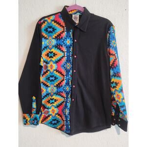 Vintage Paxton Lane Apparel Men’s M Western Shirt Black Aztec Southwest Snap...